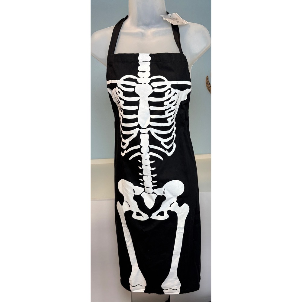 DII Skeleton Kitchen Apron Design Imports Black Cotton Halloween 28x35